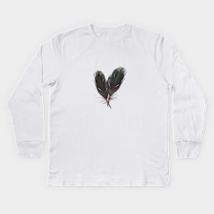 realistic heart feather black and white Kids Long Sleeve T-Shirt